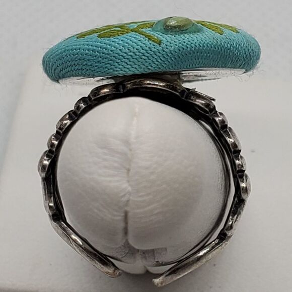 Vintage Blue & Green Floral Button Ring - Picture 4 of 7